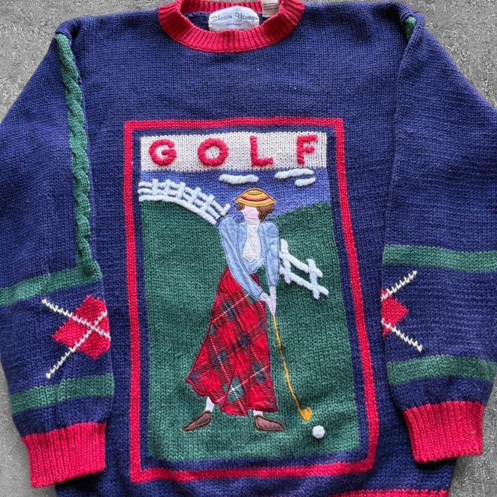 Vintage Sharon Young Golf Sweater Size Large, Retro Indie - Picture 2 of 4